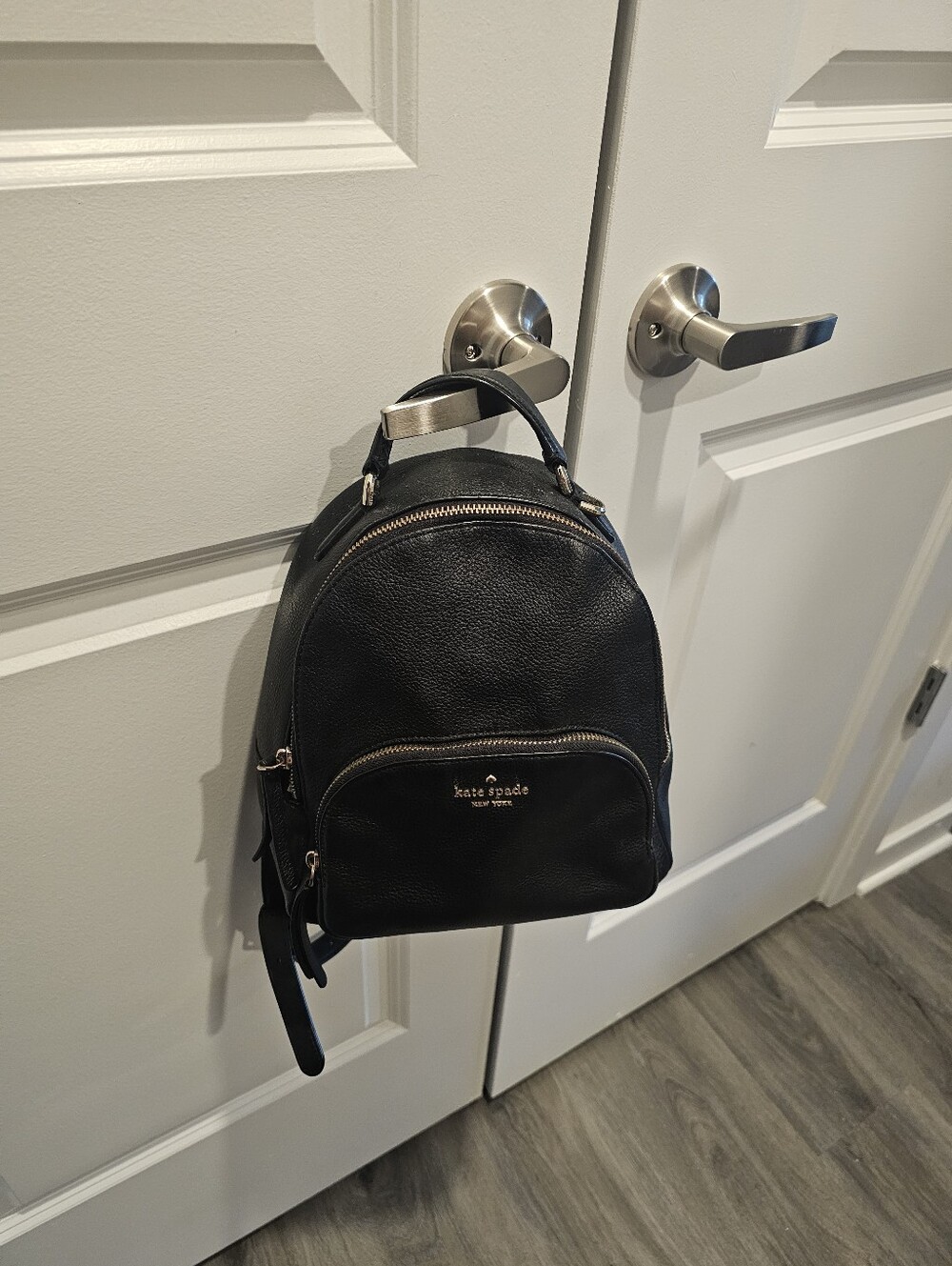 kate spade Black Pebbled Leather Mini Backpack with Gold Hardware